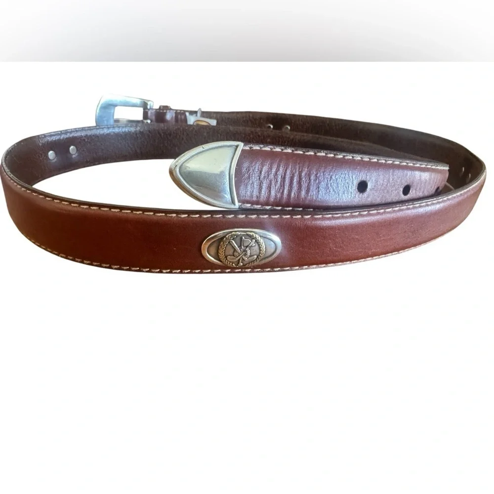 Fossil Italian Full Grain Cowhide Leather Golf Theme Medallion Belt Size 44